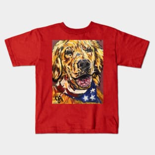 golden retriever dog with flag bandana Kids T-Shirt